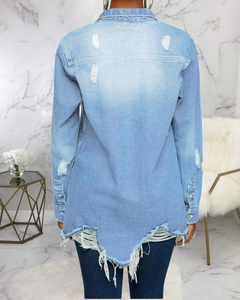 Veste en jean noire élégante pour femme, motif 3D, enduite, avec poches en jean, fermeture boutonnée, décontractée pour toutes les saisons - Service OEM - Product Image 5