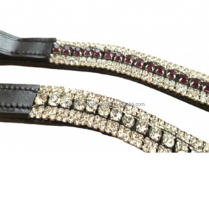 Cristales más exigentes, diamantes de imitación decorativos, forma de onda, cuero de sillín inglés genuino, banda para cejas de caballo para brida - Product Image 6