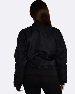 Blouson Bomber Noir Femme en Satin, Veste Décontractée Zippée Rembourrée Coupe-Vent, Manches Oversize avec Poches, Légère - Product Image 3