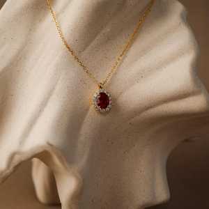 Collar de rubí genuino, plata de ley 925, chapado en oro vermeil de 14 quilates, rubí real de laboratorio, joyería, regalos de aniversario y cumpleaños para ella - Product Image 5