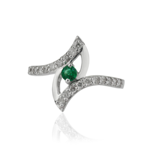 Solid 925 Sterling <b>Silver</b> Criss Cross Bypass Natural <b>Emerald</b> & Diamond <b>Ring</b> For Party Wear Women's Fine Jewelry - Product Image 1