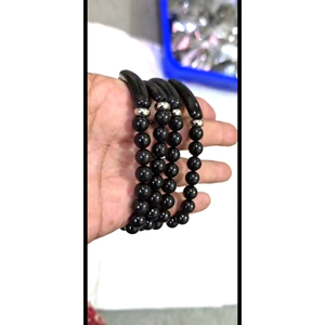 Bracelets porte-bonheur en obsidienne noire polie, faits à la main, durables, bijoux unisexes tendance Feng Shui, cadeau - Product Image 3