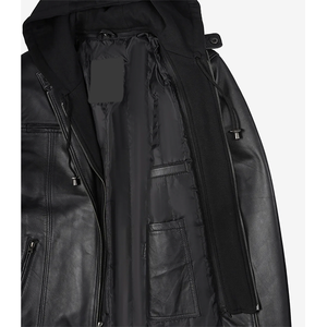 แจ็คเก็ตหนังวัวสีดำสุดฮิตปี 2026 สำหรับผู้ชาย มีฮู้ด คอปก กระเป๋าซิป คุณภาพสูง MOQ ต่ำ แฟชั่นฤดูหนาว - Product Image 3