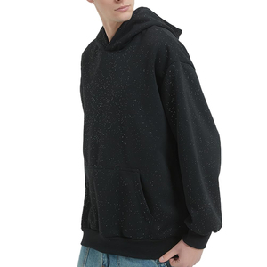 Custom Bulk Shining Gemstone Oversized Rhinestone Pullover <b>Hoodie</b> Acid Wash Vintage Streetwear Winter <b>Zipped</b> 100% Cotton <b>Pocket</b> - Product Image 3