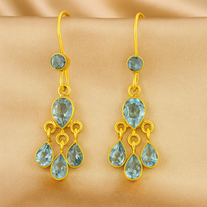 Pendientes de Topacio Azul Natural, Plata de Ley 925, Bañados en Oro Amarillo y Oro Rosa, Pendientes Colgantes de Cristal Curativo - Product Image 3