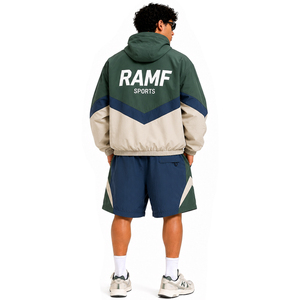 Conjunto Corto de Chaqueta y Pantalones Cortos de Nylon Ligero Unisex al por Mayor con Bloques de Color para Hombre, Cortavientos con Capucha - Product Image 6