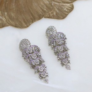 Pendientes de Compromiso Elegantes y Lujosos Plateados en Plata para Mujer, con Cristal, Material de Latón Plateado, Perfectos para Fiestas - Product Image 2