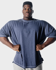 Camiseta de Yoga y Fitness de Manga Corta para Hombre, Hecha a Medida, Holgada, Cuello Redondo, Color Liso, 100% Algodón Teñido, Estilo Sencillo, MOQ Bajo - Product Image 1