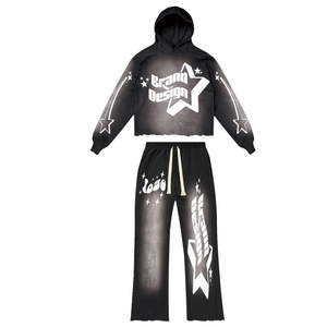 Chándal con estampado DTG en relieve de estilo único y color novedoso para hombre, de peso pesado, fabricado en fábrica, con estampado en relieve y lavado ácido. - Product Image 3