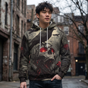 Sudadera con Capucha de Alta Calidad para Hombre con Gráfico de Calavera de Cuervo Gótico Espeluznante, en Poliéster/Algodón Suave - Product Image 5