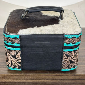 Boîte à bijoux en cuir de vachette de style occidental, fabriquée à la main, élégante, grande capacité, boîte de rangement de voyage pour femmes - Product Image 5
