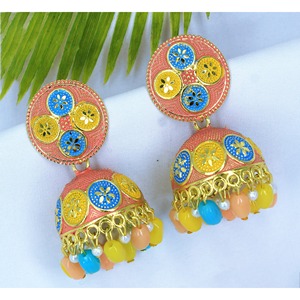 Wholesale <b>Fashionable</b> Gold Plated Indian Bridal Wedding Party Jewelry Meenakari Kundan Diamond <b>Earrings</b> Tassel Shape Engagement - Product Image 5