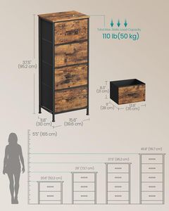 Modern 4 Drawer Dresser Rustic Brown & Ink Black Storage Cabinet Design <b>Bedroom</b> Furniture Freestanding <b>Unit</b> - Product Image 2