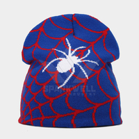 Bonnet d'extérieur unisexe pour enfants, motif toile d'araignée, style Y2K, bleu noir, en acrylique, avec impression flocage et détails brodés