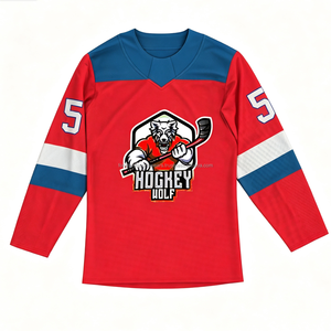 Maillot de hockey sur glace personnalisé rouge, bleu et blanc, col en V, manches longues, numéro d'équipe, respirant, uniforme pour hommes - Product Image 4