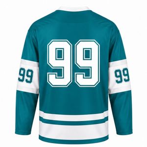 Maillot de hockey sur glace pour homme, bleu sarcelle, manches longues, en polyester, pour l'entraînement et les matchs, vêtements de sport - Product Image 2
