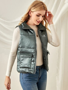 <b>Women's</b> Eco-Friendly Lightweight Puffer Vest <b>Sleeveless</b> Windproof Winter Warm Nylon Casual <b>Jacket</b> Waistcoat Stand Hood Hood Fit - Product Image 1