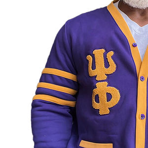 Casual Autumn Varsity <b>Cardigan</b> <b>Sweater</b> Embroidered Letters Front Knitted Crew Neck Three Quarter Sleeve Long - Product Image 3