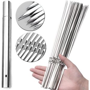 Lot de 30 brochettes plates en acier inoxydable de 15 pouces, avec tube de rangement portable en métal, réutilisables, pour shish kebab, viande et volaille - Product Image 1