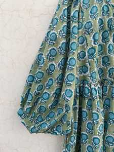 Vestido Maxi con Estampado Floral para Mujer, Estilo Boho, Corte Holgado, Manga 3/4 Abullonada, Cuello con Lazo, Vestido Maxi de Algodón Tejido Informal de Verano - Product Image 4