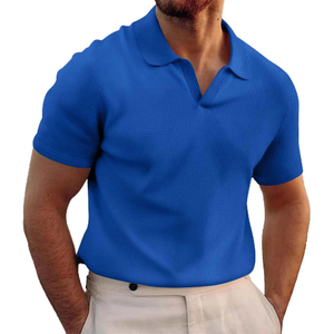 Polo en coton gris tricoté pour homme, manches courtes, coupe classique, couleur unie, design respirant - Product Image 5