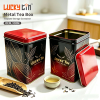Boîte en métal carrée de qualité alimentaire LUCKY TIN pour le stockage du thé, du café, des bonbons, du chocolat, des biscuits, vente en gros OEM