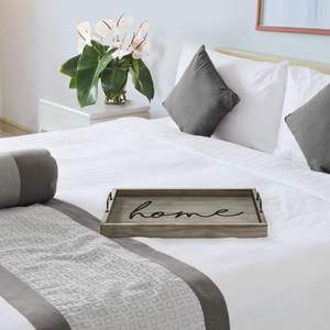 Bandeja de Servir de Madera con Diseño Serigrafiado en Color Gris Rústico y Asas de Hierro Negro, Más Duradera y Confiable, Bandeja para Dulces - Product Image 4