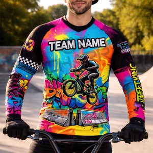 เสื้อเจอร์ซีย์ BMX สำหรับผู้ใหญ่และผู้ชาย เสื้อผ้าปั่นจักรยานแบบสั่งทำพิเศษสำหรับเด็ก ระบายอากาศได้ดี ไซส์พลัส สำหรับเด็กชายและเด็กหญิง เสื้อจักรยาน - Product Image 6