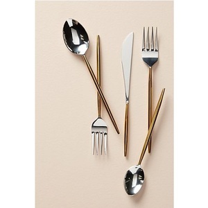 Ensemble de couverts en argent à tige dorée bicolore en gros |   Ensemble de fourchettes, couteaux et cuillères en acier inoxydable - Product Image 1