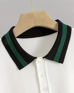 Men's Short Sleeve Solid Color Jersey Knitted Breathable Casual Regular Fit for Shirt Black/Green Collar Design - Product Image 3