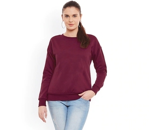 Sudadera de Cuello Redondo Color Granate para Mujer, Manga Larga, Color Sólido, Tejido de Algodón, Informal, con Bolsillos, para Otoño - Product Image 2