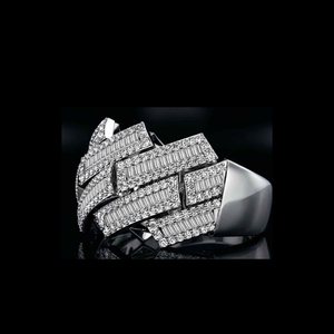 Bold Hip Hop Baguette Diamond <b>Ring</b> Iced Out 925 <b>Silver</b> 10K 14K Gold Finish Multi Layer Wide Band Rapper <b>Statement</b> <b>Ring</b> - Product Image 3