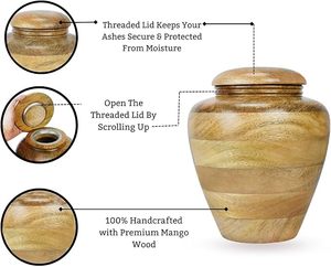 Urna funeraria de madera premium con tapa de rosca segura, acabado pulido, contenedor duradero para recuerdos, almacenamiento seguro de cenizas humanas - Product Image 5