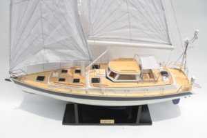 HALLBERG RASSY 62 Handcrafted Wooden Sailing Boat Model Nautical European Style for Freestanding Home Decor Antique - Product Image 2