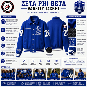 Zeta Phi Beta Sorority Women's Cropped Motorcycle <b>Jacket</b> Embroidered Letterman Style Woolen Body Windproof <b>Quilted</b> Solid <b>Pattern</b> - Product Image 5