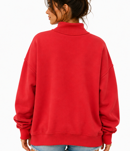 Women’s Casual Embroidered Mockneck Sweatshirt Long Sleeve Breathable Cotton Polyester Fleece Loose Fit Streetwear <b>Top</b> - Product Image 6