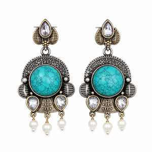 Direct Factory Antique <b>Silver</b>-Plated Bezel Set Bohemian Turquoise Stone Dangle Drop <b>Earrings</b> <b>Women</b> Wedding Gift Wholesale - Product Image 1