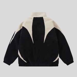 Veste en polaire Sherpa patchwork colorblock personnalisable, style ample avec col montant, en toile d'hiver, couleur personnalisable - Product Image 1