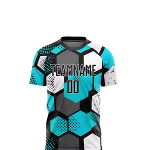 Maillot de football pour femmes, manches courtes, col mandarin, imprimé géométrique sublimé, polyester respirant, 400g, coupe classique - Product Image 6