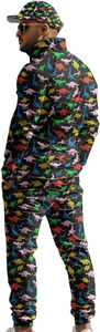 <b>Men</b>’s Retro Neon Dinosaur Graphic Tracksuit Set – Premium Three-Piece All-Over Print Collection Featuring Full-Zip Track <b>Jacket</b>, - Product Image 3