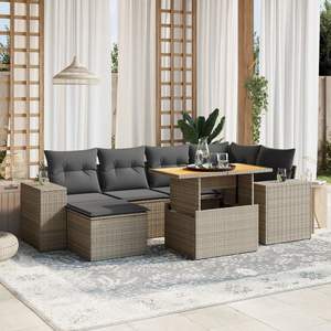 Ensemble de canapé de jardin à accoudoirs réglables 7 pièces en rotin PE gris, mobilier d'extérieur confortable - Product Image 1