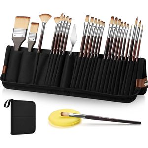 26pcs Travel Watercolor Acrylic <b>Paint</b> Brushes <b>Set</b> Flat Filbert Fan Dagger with Flat Filbert Fan Dagger for Outdoor Painting - Product Image 1
