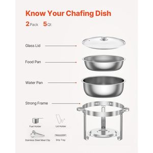 Set da Buffet in Acciaio Inox da 5 Qt, 2 Pezzi, Scaldavivande per Catering con Coperchio in Vetro, Vassoi di Servizio a Tutta Grandezza - Product Image 6