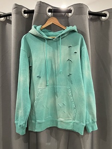 เสื้อมีฮู้ดผ้าคอตตอนซักได้น้ำหนักมากผ้าคอตตอนย้อมสีแบบโอเวอร์ไซส์สำหรับผู้ชาย - Product Image 4