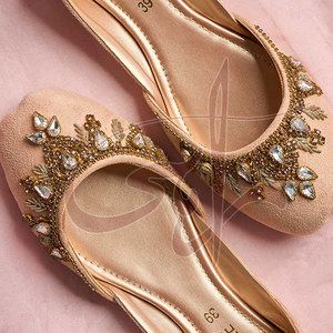 <b>Women</b> Handmade Hand-Painted <b>Slip</b>-On Waterproof Anti-<b>Slip</b> Light Weight Elegant Summer Khussa Tea Pink Velvet Genuine Leather Sole - Product Image 4