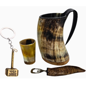 FAIZA CRAFT Mug court en corne naturelle avec ouvre-bouteille, sac en jute fantaisie, fait main, thème Viking, objet de collection artistique, idée cadeau unique - Product Image 3