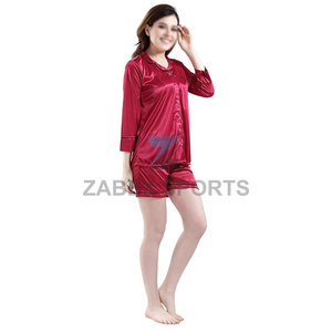 Ensemble de pyjama pour femme en polyester/coton satiné avec logo personnalisé, fermeture à cordon, doux, respirant, séchage rapide, vêtements de nuit tendance, fournisseur - Product Image 3