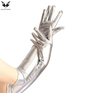 Top Trendy Silver Faux Leather Bodysuit Match <b>Gloves</b> Shiny <b>Long</b> Opera <b>Gloves</b> Women Future Style Festival Fashion Wear - Product Image 5