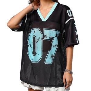 Camiseta Deportiva de Fútbol Americano con Estampado de Estrellas Negras, Estilo Hip Hop, de Malla, Holgada, con Diseño Gráfico, para Streetwear - Product Image 6