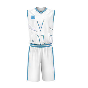 Tenue de basketball personnalisée pour homme, blanche et bleue, numéro 00, impression du nom au dos, ensemble sportif à séchage rapide, équipement d'entraînement estival - Product Image 1